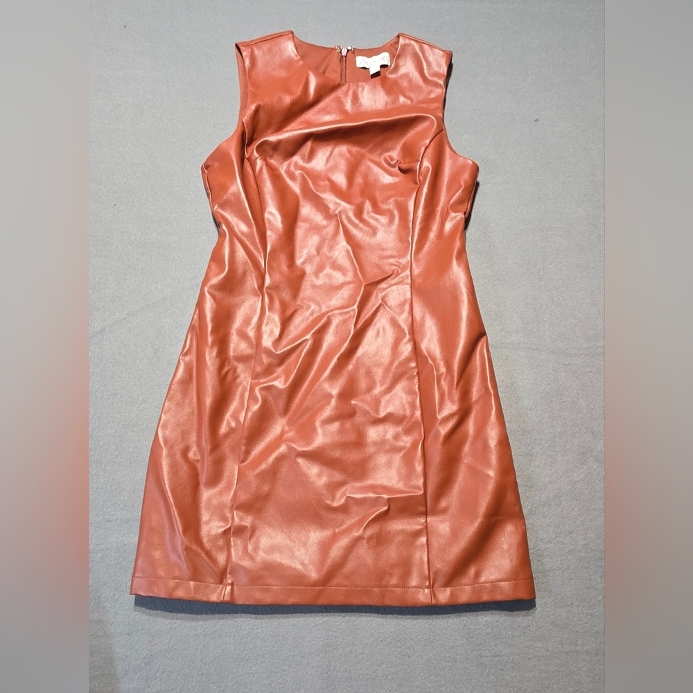 She + Sky Brown Pleather Dress Size Small PTP 18 - Length 32 Excellent Condition - Picture 2 of 5